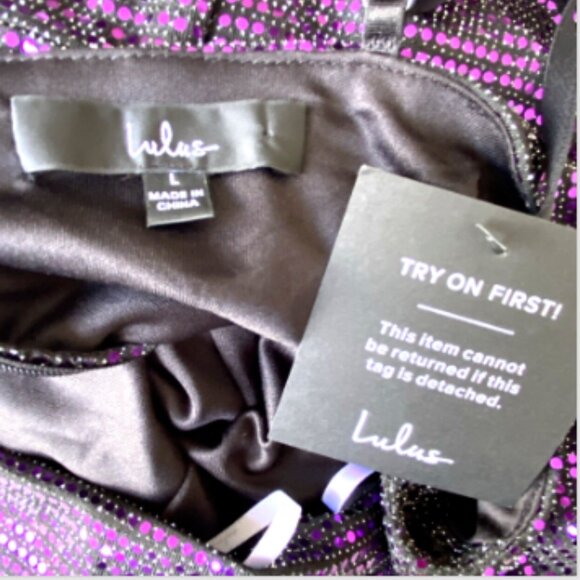 LULUS Glow Goals Black & Purple Sequin Cowl Neck Maxi Dress Party/Cocktail L NWT - Picture 9 of 9